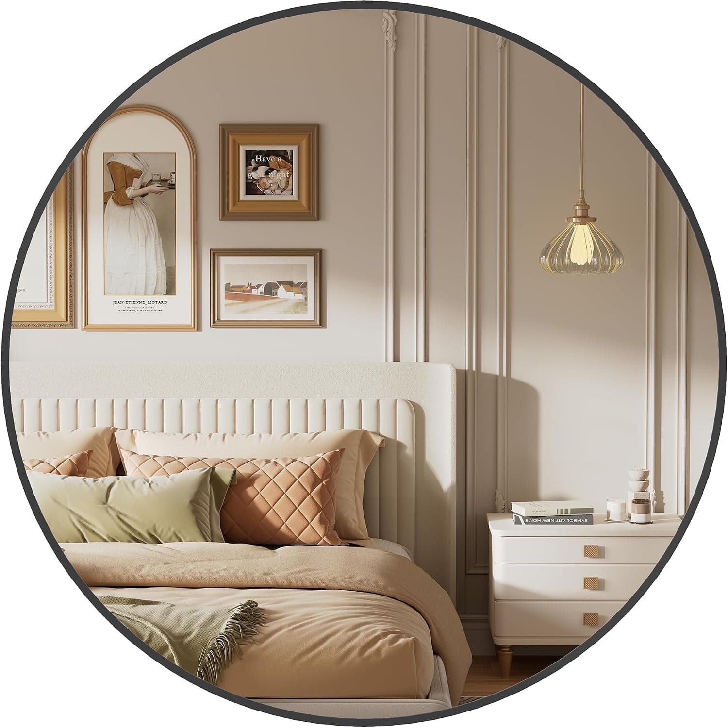 SONGMICS Miroir Rond, Miroir Mural, Diamètre 61 cm