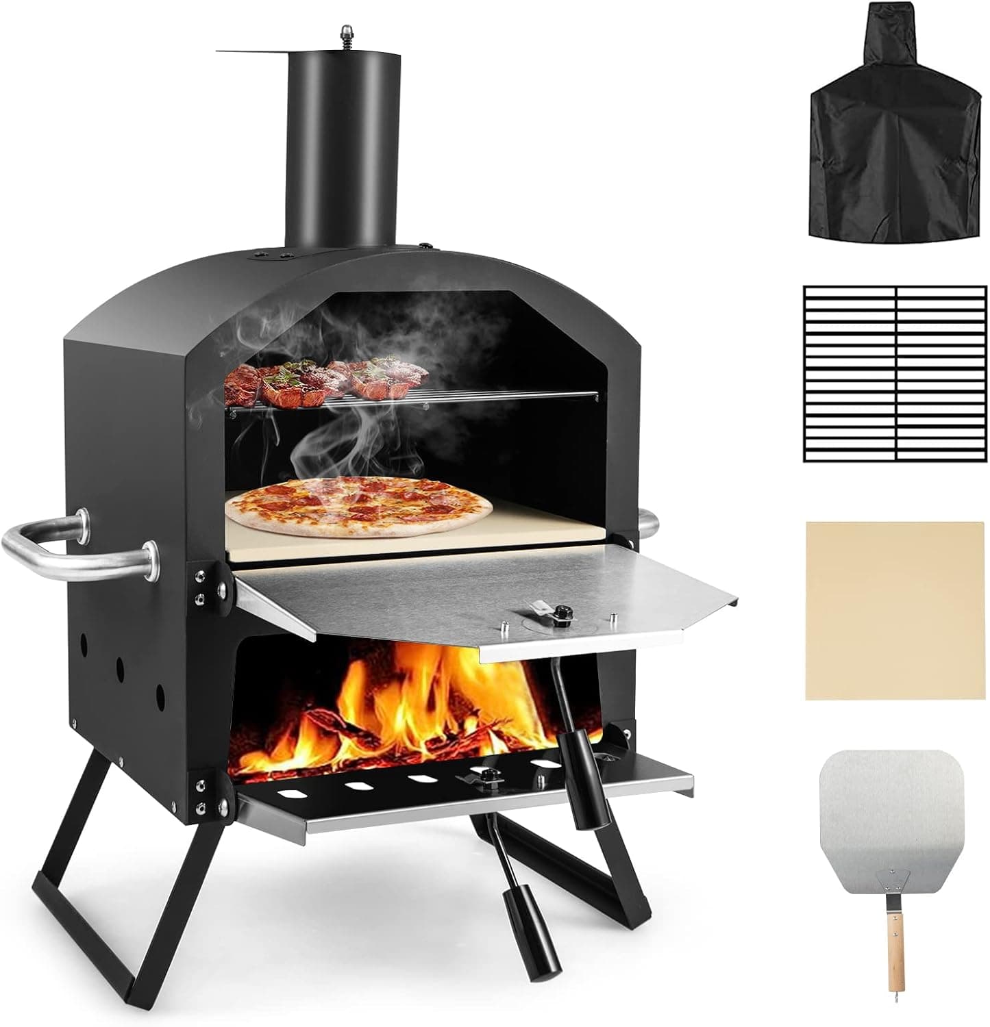 Mini four à pizza d'extérieur à bois pour 2 pizzas, pelle à pizza, pierre à pizza, couvercle étanche